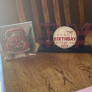 Festive JOY Plaque with Red and Black Buffalo Check